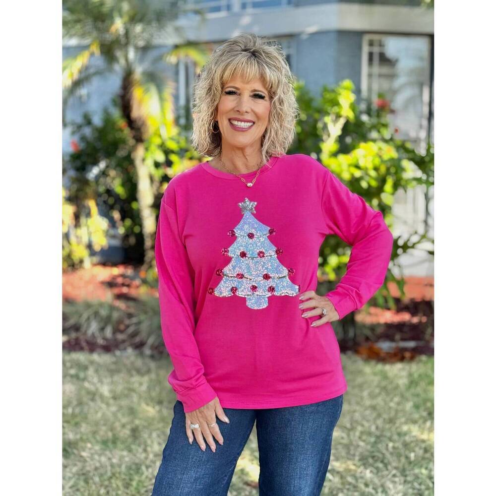NEW SOUTHERN GRACE holiday sweatshirts in hot pink sequin trees